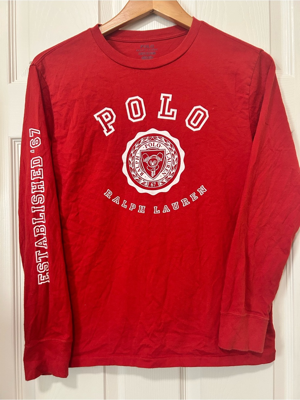 Polo Ralph Lauren Boys L 14-16 Red Long Sleeve Graphic Tee